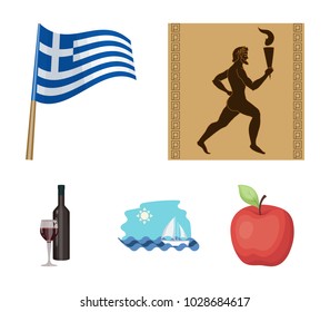 Greece, running, wine, flag .Greece set collection icons in cartoon style vector symbol stock illustration web.