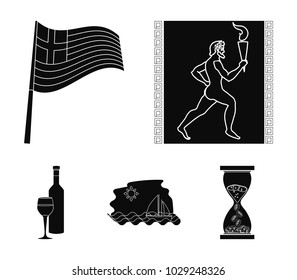 Greece, running, wine, flag .Greece set collection icons in black style vector symbol stock illustration web.