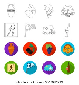 Greece, running, wine, flag .Greece set collection icons in outline,flet style vector symbol stock illustration web.