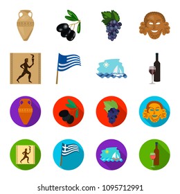 Greece, running, wine, flag .Greece set collection icons in cartoon,flat style vector symbol stock illustration web.