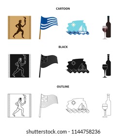 Greece, running, wine, flag .Greece set collection icons in cartoon,black,outline style vector symbol stock illustration web.