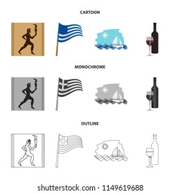 Greece, running, wine, flag .Greece set collection icons in cartoon,outline,monochrome style vector symbol stock illustration web.