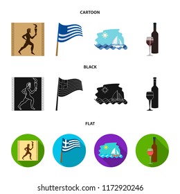 Greece, running, wine, flag .Greece set collection icons in cartoon,black,flat style vector symbol stock illustration web.