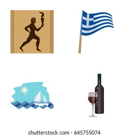 Greece, running, wine, flag .Greece set collection icons in cartoon style vector symbol stock illustration web.