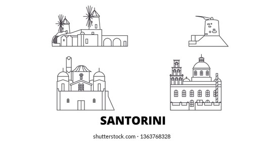 Greece, Santorini line travel skyline set. Greece, Santorini outline city vector illustration, symbol, travel sights, landmarks.