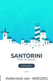  Griechenland. Santorini. Zeit zu reisen. Reiseplakat Vektorgrafik