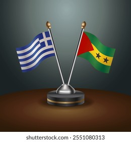 Greece and Sao Tome and Principe table flags relation  with gradient backgrund. Vector Illustration