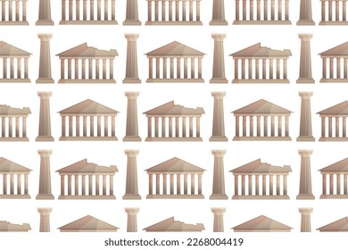 Greece seamless pattern, Ancient Greece architecture, neo-classical building, culture Greece, touristic point, vector hand drawn illustration