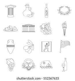 Greece set icons in outline style. Big collection of Greece vector symbol stock illustration