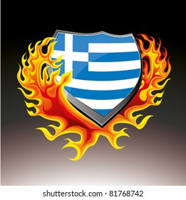 greece shield in flame