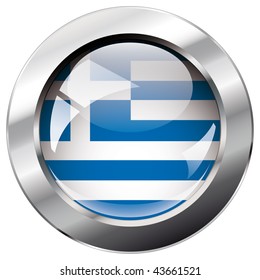 greece shiny button flag vector illustration. Isolated abstract object against white background.