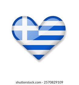 Greece - Shiny Flag in the Form of Heart. Vector Illustration.