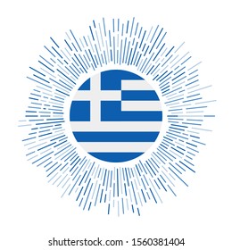 Greece sign. Country flag with colorful rays. Radiant sunburst with Greece flag. Vector illustration.
