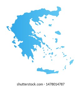 Greece silhouette, flat vector illustration blue color isolated on white. Detailed Greek map for tour design or tourist cruise.