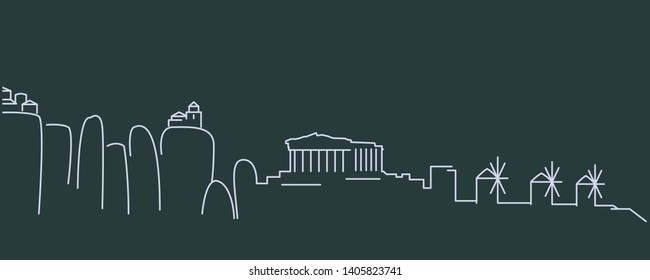 Greece Simple Line Skyline and Landmark Silhouettes