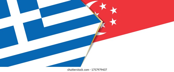 Greece and Singapore flags, two vector flags symbol of relationship or confrontation.