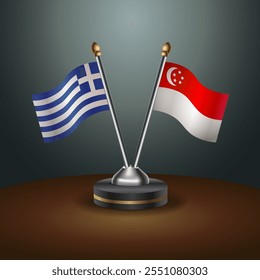 Greece and Singapore table flags relation  with gradient backgrund. Vector Illustration