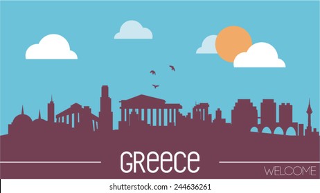 Greece skyline silhouette flat design vector illustration