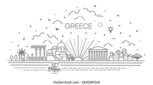 Greece skyline, vector illustration in linear style