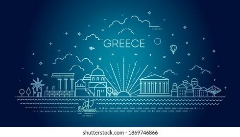 Greece skyline, vector illustration in linear style