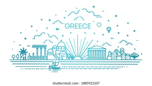 Greece skyline, vector illustration in linear style