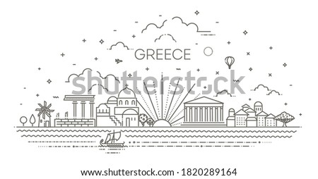 Greece skyline, vector illustration in linear style