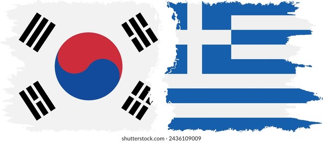 Greece and South Korea grunge flags connection, vector