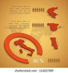 Greece, Spain, Portugal, Italy country maps infographic