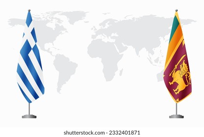 Greece and Sri Lanka flags for official meeting against background of world map.