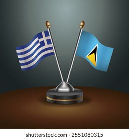 Greece and ST. Lucia table flags relation  with gradient backgrund. Vector Illustration