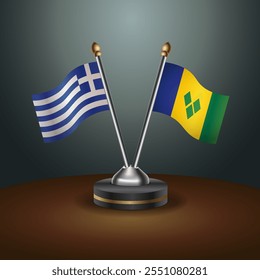 Greece and ST. Vincent Grenadines table flags relation  with gradient backgrund. Vector Illustration