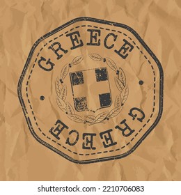 Greece Stamp Travel Passport. Design Retro SYmbol Country. Old Vintage Postmark.