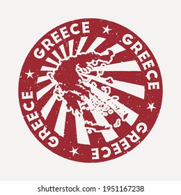 Greece stamp. Travel red rubber stamp with the map of the country, vector illustration. Can be used as insignia, logotype, label, sticker or badge of Greece.