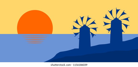 veraneo veraniego de la isla de la puesta de sol de Grecia punto de referencia para su diseño 