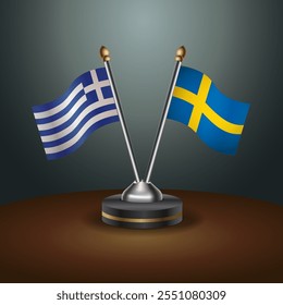 Greece and Sweden table flags relation  with gradient backgrund. Vector Illustration