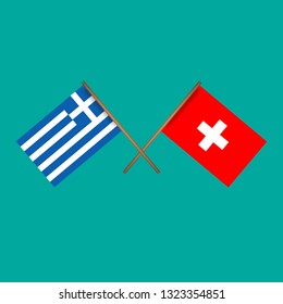 Greece and Switzerland crossed flags.Language learning or travel concept