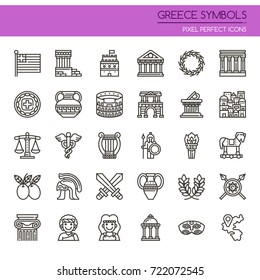 Greece Symbols , Thin Line and Pixel Perfect Icons
