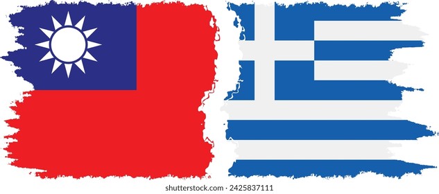 Greece and Taiwan grunge flags connection, vector