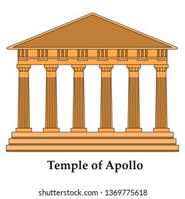 Greece, Temple of Apollo, vector outline illustration, flat icon