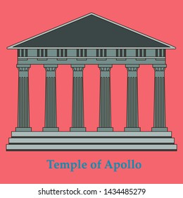 Greece, Temple of Apollo, vector outline illustration, flat icon