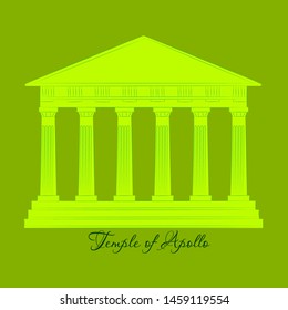 Greece, Temple of Apollo, vector outline illustration, flat icon