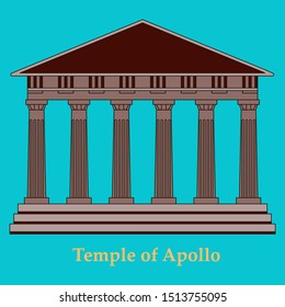 Greece, Temple of Apollo, vector outline illustration, flat icon