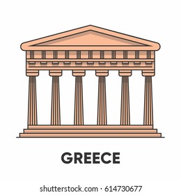 Greece, Temple of Apollo, vector outline illustration, flat icon