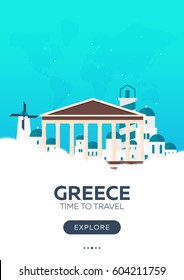 Greece. Time to travel. Travel poster. Vector flat illustration