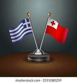 Greece and Tonga table flags relation  with gradient backgrund. Vector Illustration