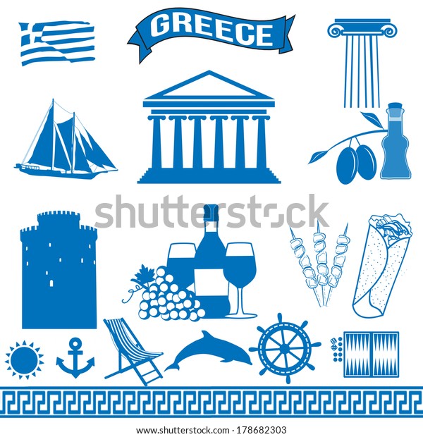 Greece Traditional Greek Symbols On White Stock Vector (Royalty Free ...