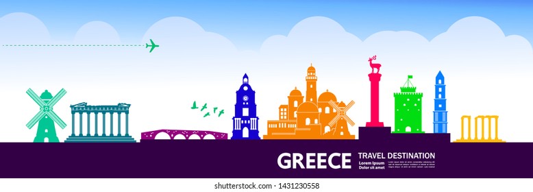 Greece travel destination grand vector illustration.