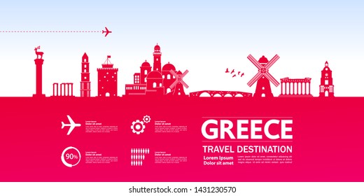 Greece travel destination grand vector illustration.