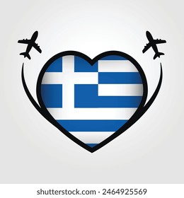 Greece Travel Heart Flag With Airplane Icons