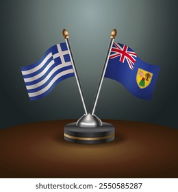 Grecia y Turquía y Caicos banderas de la tabla de relación con el fondo de gradiente. Ilustración vectorial